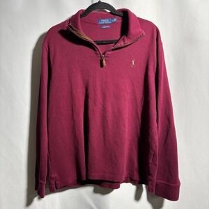 Polo Ralph Lauren Burgundy Red Estate Rib 1/4 Zip Pullover Sweater Mens L Preppy